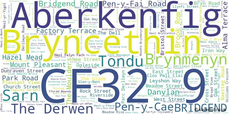 A word cloud for the CF32 9 postcode